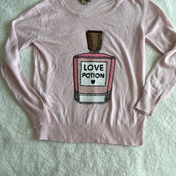 Wildfox White Label Sequin Love Potion Pink Sweater Round Neck Oversized Small - Picture 1 of 4